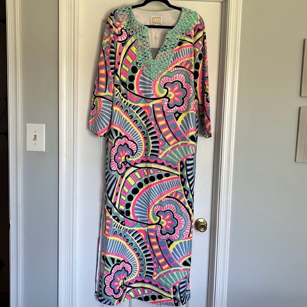 Sail to Sable Multicolor Paisley Maxi Dress with Aqua Trim